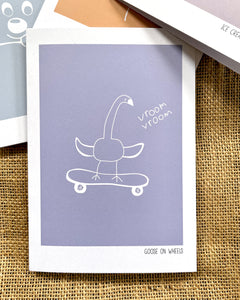 Greeting card (Boy with Art) - Goose on Wheels