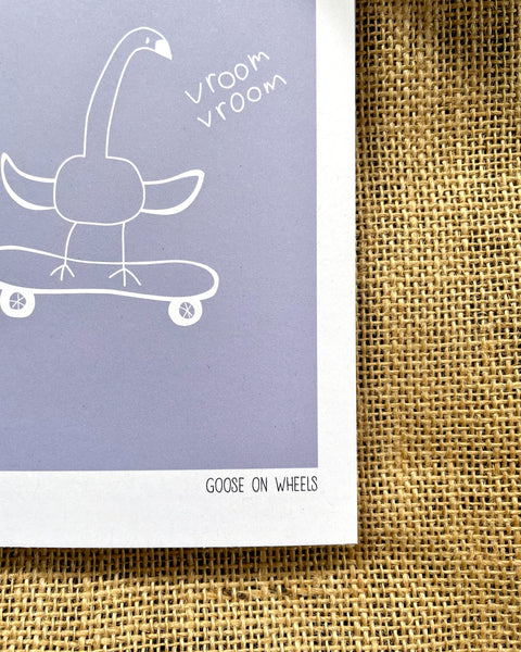 Greeting card (Boy with Art) - Goose on Wheels