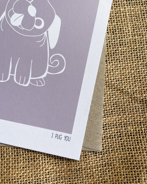 Greeting card (Boy with Art) - I Pug You