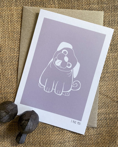 Greeting card (Boy with Art) - I Pug You